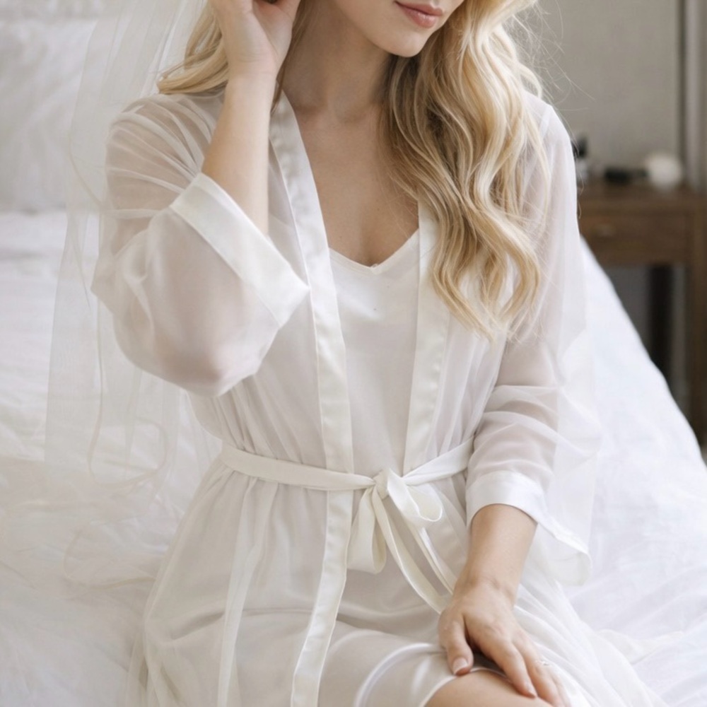 Oscar de la Renta Pink Label Sheer Robe – Ivory | Size Small | NWT